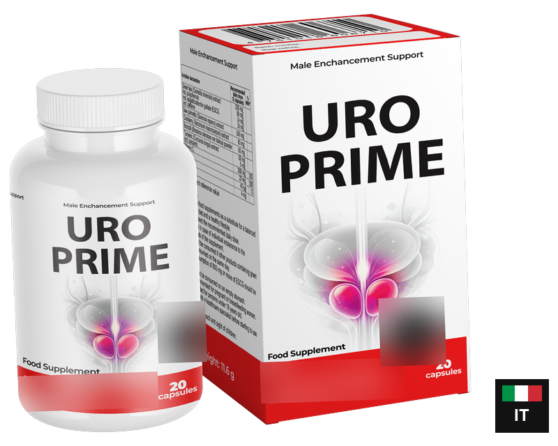 UroPrime – flacone bianco con etichetta rossa e astuccio, 20 capsule, integratore alimentare